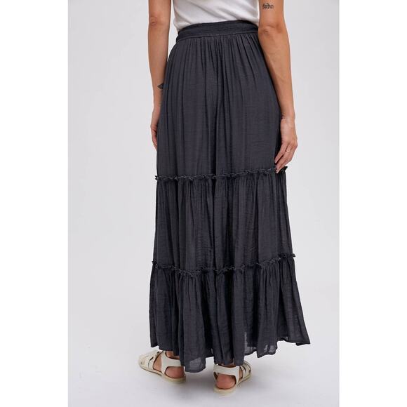 Bohemian Maxi Skirt-Flowy & Tiered Charcoal Versatile - Picture 9 of 11